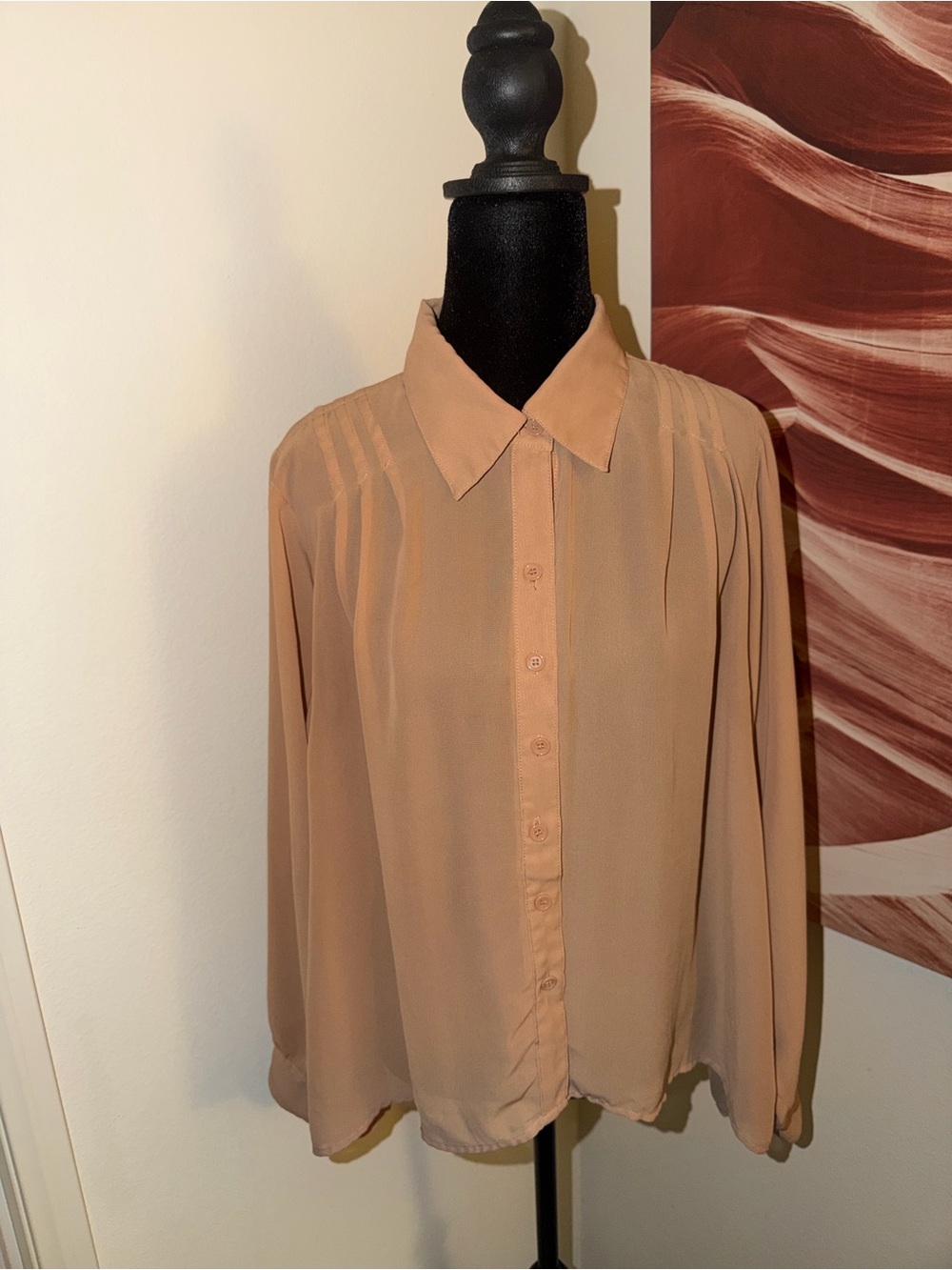 Source Unknown Peach Button-Front Long-Sleeve Blouse